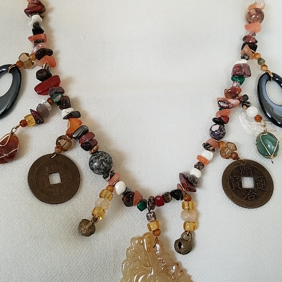 Gemstone Coin Necklace & Earrings - Picture 3 of 8